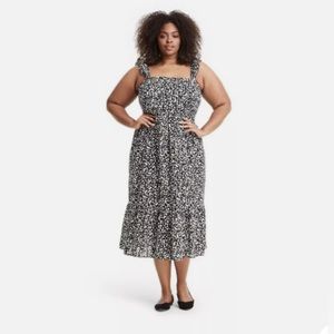 RIXO Black and White Floral Ruffle Dress